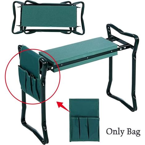Set di 2 pezzi per lavoro in giardino, composto da sedile, borsa porta attrezzi con tasche laterali e marsupio per panca da giardino e sgabello inginocchiato. (1/3)