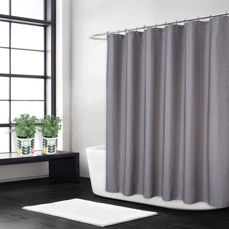 Lin comme Le Lin 240GSM Poids Lourd Rideau de Douche de Décrochage pour Salle de Bain avec Crochets Tissu D'hôtel Lavable,Gris 122 x 198 cm