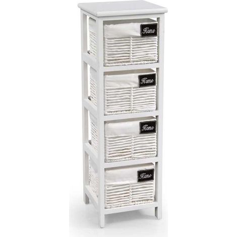 Cassettiera in legno da bagno bianca cm 25 x 25 x 77 h 4 cassetti