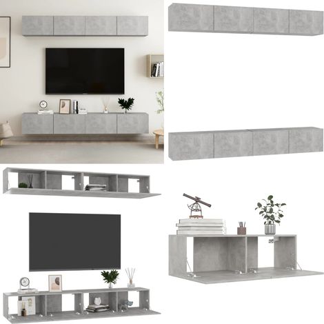 Mobili TV 4 pz Grigio Cemento 100x30x30 cm in Legno Multistrato - Set di mobili TV - Armadietto TV