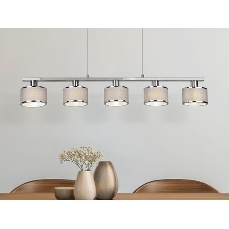 Pendelleuchte KAPRUN Chrom 5-flammig Stoff Lampenschirme Grau, Breite 92cm (1/5)