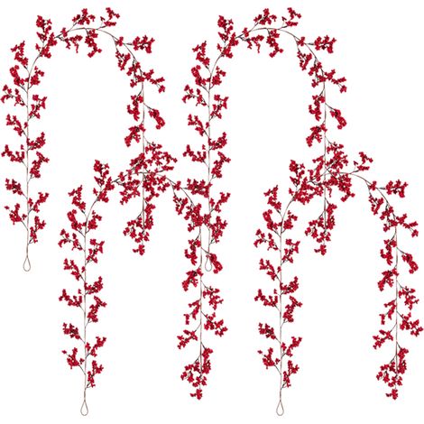 Vigne, de fruits rouges simulée de 1.8M, vigne de baies simulée, guirlande lumineuse (3 mètres 20 lumières,lumière chaude) 4 pièces (1/5)
