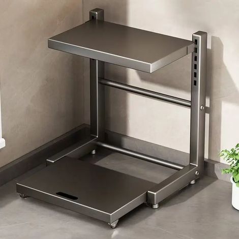 (Gris anthracite) Étagère de rangement de cuisine coulissante et réglable, organisateur de comptoir à plusieurs niveaux pour cuiseur à riz, friteuse à air chaud et ustensiles de cuisine (1/5)