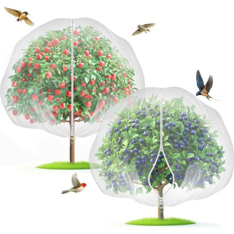 Filet de protection pour arbres fruitiers (lot de 2) avec fermeture éclair et cordon de serrage - 1 x 1 m. Protection des plantes de jardin contre les oiseaux et les ravageurs pour les myrtilles et le (1/5)