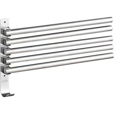 Porte-serviettes mural pivotant en acier inoxydable 304 avec 5 barres pliables, conception durable et robuste (1/5)