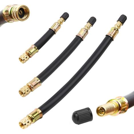 Válvula de extensión neumática flexible, adaptador de válvula de goma, conector prolongador acodado para coche, moto, bicicleta y camión, 3 unidades (1/4)