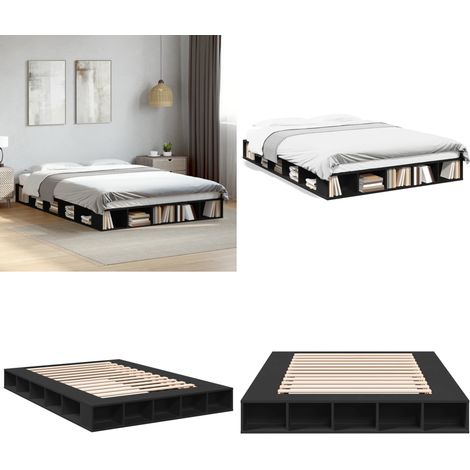 Cadre de lit sans matelas noir 160x200 cm - Cadre De Lit - Lit Double - Lit Noir - Meuble Chambre - Literie - Home & Living (1/5)