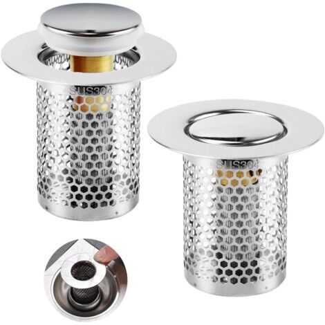 QORVA-Filtres de bonde d'évier en acier inoxydable - Grille de douche 33 x 50 mm, bonde escamotable avec noyau en laiton, pour cuisine, salle de bain et baignoire. (1/5)