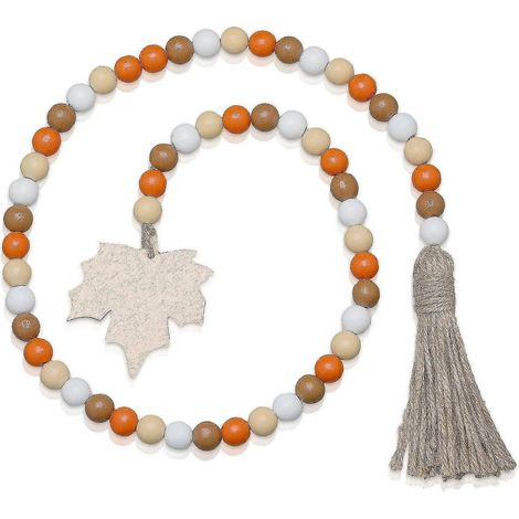 Couronne de perles en bois avec pompon, ornée de perles en forme de feuilles d'érable (1/5)