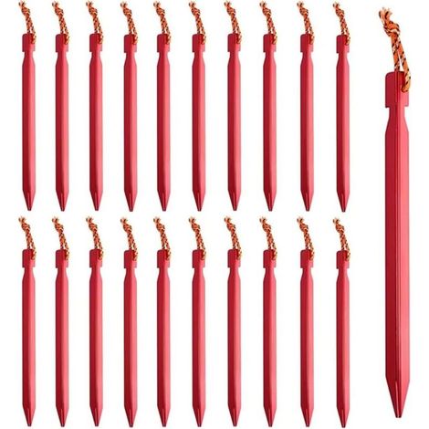 20 Pieces Tent Pegs, Ground Stakes, Camping Stakes, Sand Pegs, 18cm Aluminum Stakes with Reflective Cord for Outdoor Camping Tent Stakes (1/5)