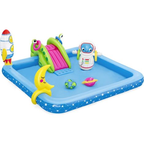 Bestway Aire de jeux Little Astronaut, 228 x 206 x 84 cm, toboggan, punching-ball, jeux d'anneaux, 2 frisbee (1/10)