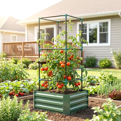 Grand pot de fleurs d'extérieur avec treillis et fond ouvert pour plantes grimpantes (1/5)