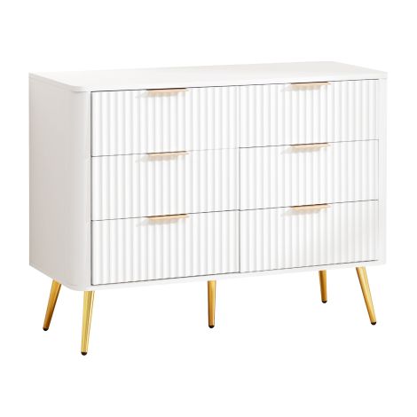Commode 6 tiroirs blanc,fermeture douce,anti-bascule,pieds surélevés 20cm