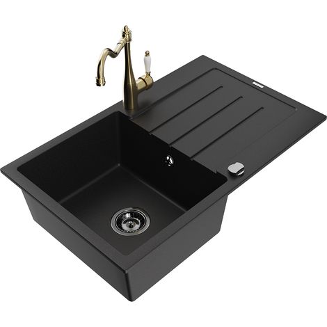 Mexen Bruno fregadero de granito de 1 seno con escurridor y grifo de cocina Carla, negro - 6513-77-670700-50-B (1/5)