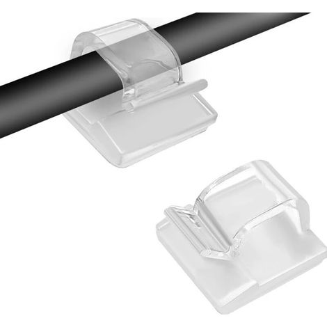 Lot de 60 attaches de câble transparentes et auto-adhésives pour la gestion des câbles extérieurs. Crochets pour la fixation de guirlandes lumineuses. (1/5)