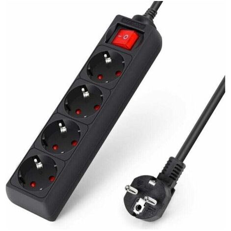 Multiprise avec Interrupteurs individuels, avec 4 Prises et 3 USB Chargeur Bloc (3680W 16A) Cable 2m pour Smartphone Tablette- Noir (1/3)
