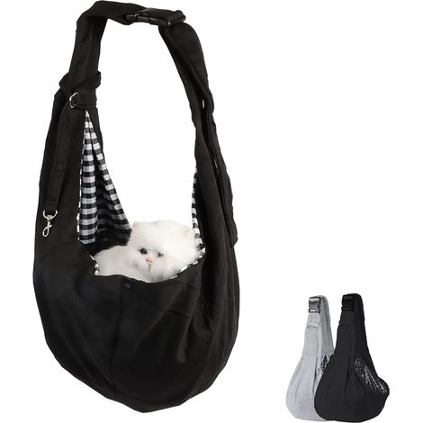 Écharpe de transport mains libres pour animaux de compagnie, avec bandoulière réglable, pour chats de petite et moyenne taille (noir) (1/5)