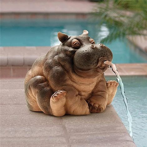 Fuente de resina de hipopótamo para jardín, estatua de aspersor de piscina, decoración de escupitajo, 16 x 12 x 10 cm (1/4)