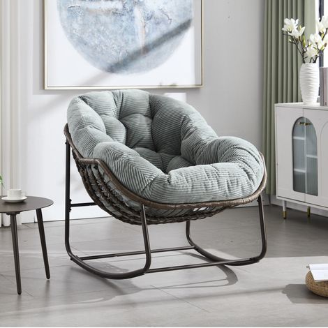 Silla columpio exterior de ratán, asiento acolchado con respaldo, verde, 78 x 106 x 90 cm (1/5)