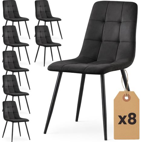 Lot de 8 Chaises en velours matelassées NERO Noires pieds noirs (1/5)