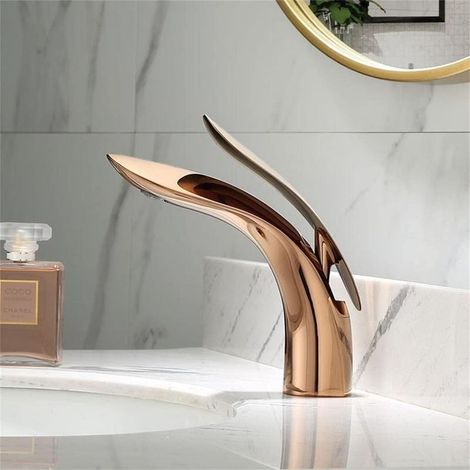 Robinet mitigeur de lavabo tout cuivre or rose, robinet simple et moderne - RW (1/5)