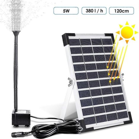 Pompe à eau solaire, pompe pour bassin, pompe de jardin, pompe pour fontaine, compatible avec les bassins de jardin, 5 watts, 380 litres (1/5)