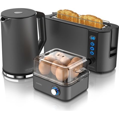 Arendo Frühstücks-Set in grau - Wasserkocher / Toaster / Eierkocher (1/5)