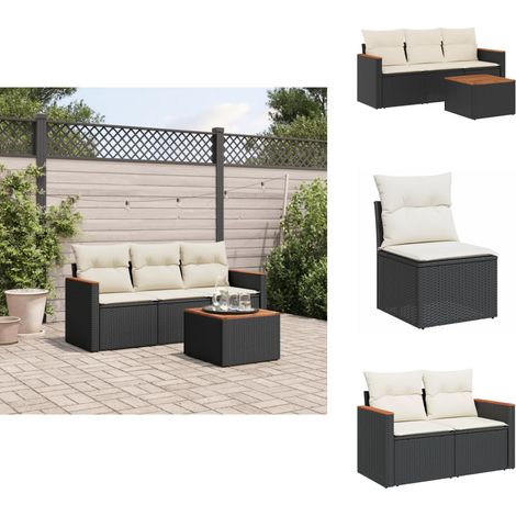 Salon de jardin 4 pcs avec coussins noir résine tressée - Ensemble Salon De Jardin - Mobilier De Jardin - Canapé Extérieur - Table De Jardin - Chaise Lounge (1/5)