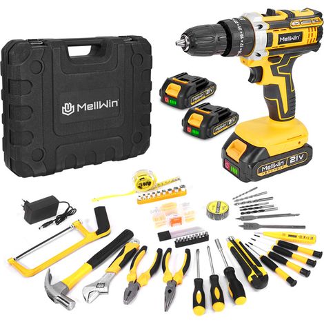 Trapano/avvitatore a batteria 45 Nm, motore brushless, 25+3 impostazioni di coppia, due batterie da 2,0 Ah e 44 accessori (1/5)