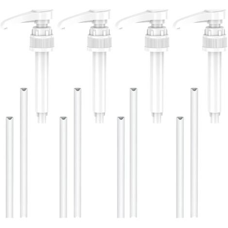 4 Pièces Pompe Sirop, Distributeur Sirop Pompe, Plastique Pompe Sirop Pompe de Rechange avec Tuyau, Réutilisables Pompe Doseuse, Livré avec 4 Tuyaux Longs et 4 Tuyaux Courts-Muntra (1/5)