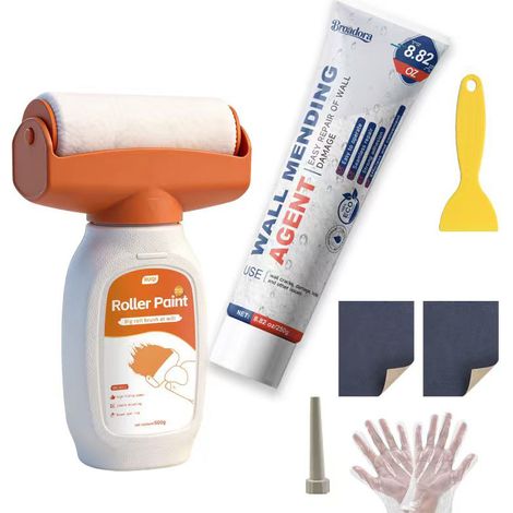 Kit de réparation murale blanc, enduit 250 g + peinture rouleau 500 g, à base d'eau, faible COV, haute couvrance, séchage rapide, pour murs intérieurs (1/5)