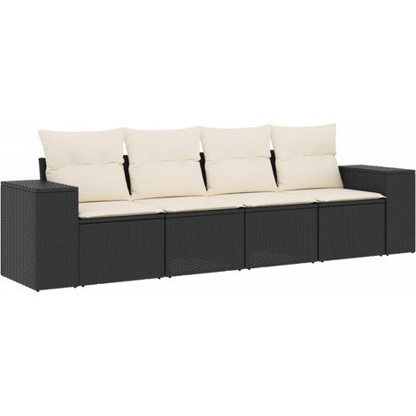 Set Divani da Giardino 4 pz Salotto da Giardino con Cuscini Nero in Polyrattan (1/5)