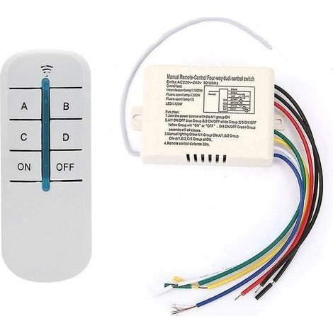 Interruptor de control remoto inalámbrico de 4 vías 220V Módulo transmisor y receptor de pared digital Interruptor de pared remoto + transmisor y receptor para luces (1/5)