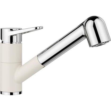 Blanco Wega S - Mitigeur d'évier avec douchette extractible, blanc doux/chrome 526982 (1/3)