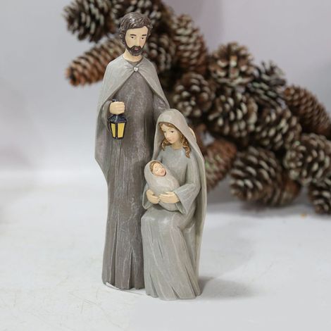 Crèche de Noël en résine grise, décoration familiale de la Nativité avec Vierge à l'Enfant, lot de 1 pièce en boîte. (1/5)