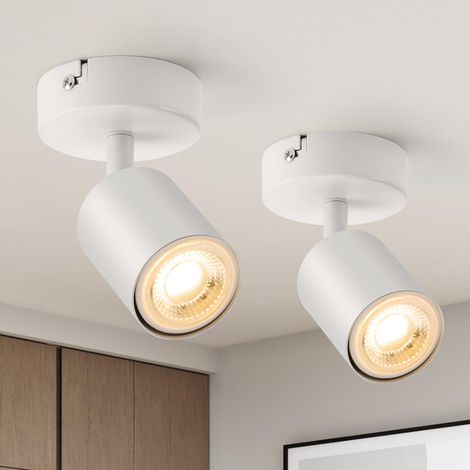 2 Pcs Plafonnier 1 Spot Orientable GU10, Applique Murale LED Blanc, Plafonnier Luminaire Éclairage de Plafond Rond pour Cuisine(Sans Ampoule) (1/5)