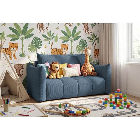 Sofa 2er-Sitzer mit Liegefunktion ONTARIO in Stoff Poso Blau