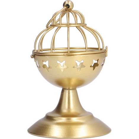 Bougeoir doré en forme de cage à oiseaux, fabriqué en métal de haute qualité, robuste et durable, largement applicable, facile à nettoyer, porte-bougie, type A. (1/5)