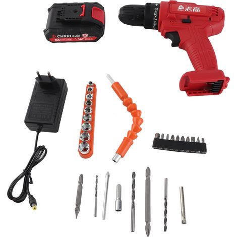Taladro eléctrico inalámbrico de 21 V, 25+1 velocidades de torque, compacto, portátil y recargable, para reparaciones domésticas y de automóviles. (1/5)