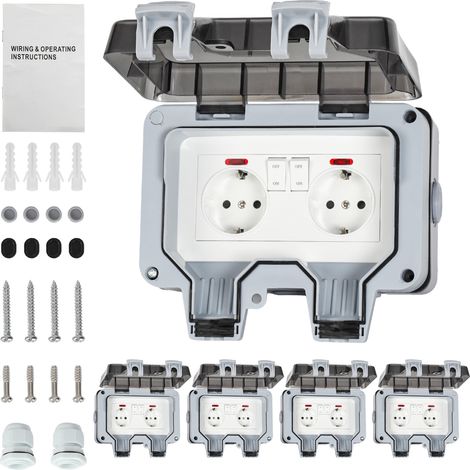 Randaco 5X Außensteckdose Gartensteckdose Outdoor Steckdose IP66 16A Wasserdicht Staubdicht Wandsteckdose 2 Loch mit Schalter
