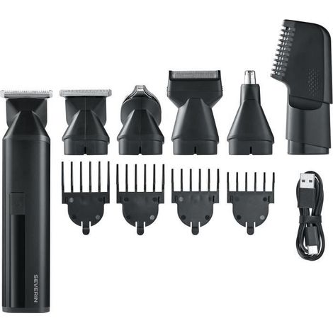 Tondeuse cheveux & barbe 6-en-1 multifonction - SEVERIN - HS 0710 - 90 min autonomie - Embouts magnétiques - IPX6 - Noir