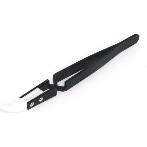 Pinzas de precisión de cerámica con punta reversa, pinzas angulares grandes no conductoras para soldadura electrónica, color negro. (1/5)
