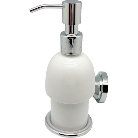 Distributeur De Savon Ceramique 12 X 15,3 X 9,5 Cm Avec Pompe Chrome Pour Petits Lavabos Et Comptoir Cuisine (1/4)