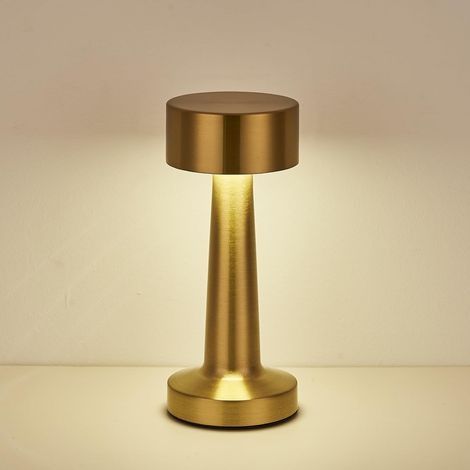 Lampe de Table Sans fil USB Rechargeable, 3 Couleurs luminosité, Tactile Dimmable Métallique LED pour Salle à manger Bureau Chambre à Coucher Chevet Salon (Or) (1/5)