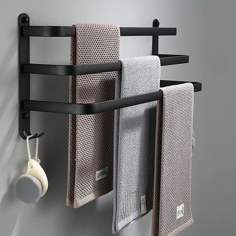 EASYCOMFORT Porte Serviettes Mural Noir Adhésif Étanche - 60cm (1/5)