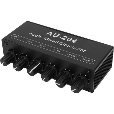 Stereo Audio Splitter Box Mini Preamplifier Headphone Amplifier 2 Way Input 4 Way Output 3.5mm