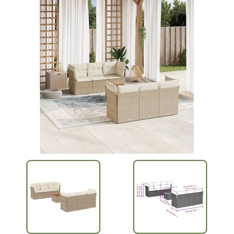 The Living Store 7-tlg. Garten-Sofagarnitur mit Kissen Beige Poly Rattan - Gartenmöbel - Outdoor Möbel - Lounge Set - Rattan Gartenmöbel - Polyethylen Gartenmöbel (1/3)