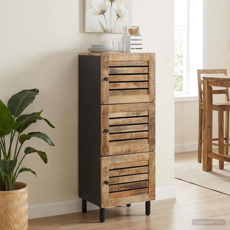 Meuble de rangement 3 portes en bois de manguier massif naturel 40 x 33 x 110 cm - PANGIVO (1/5)