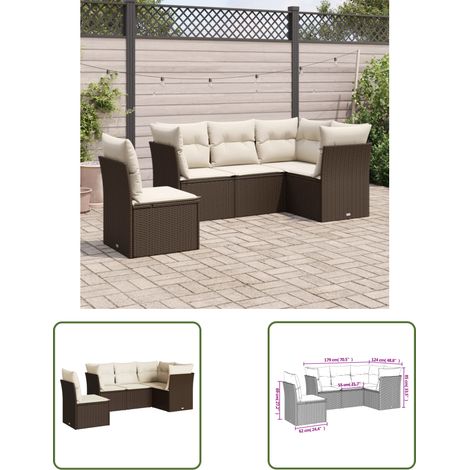 The Living Store 5-tlg. Garten-Sofagarnitur mit Kissen Braun Poly Rattan - Gartenmöbel - Outdoor Möbel - Rattan Sofa - Lounge Set - Gartengestelle