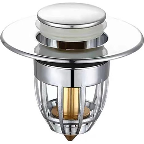 Bouchon de vidange pop up universel pour lavabo de salle de bain avec bouton pression, filtre anti obstruction (1/5)